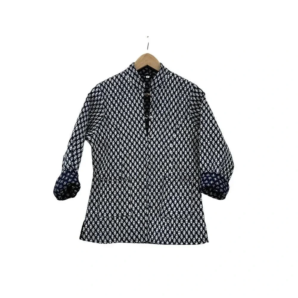 Indigo Block Print Kantha Quilted Jacket - Picture 2 of 8